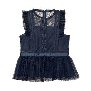 Heartloom Black Lace Ruffle Peplum Sleeveless Top Size M